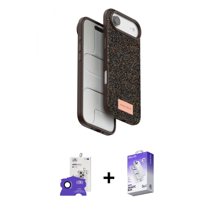 MARSİLYAN™- iPhone 17 Air Kılıf Vadi Klasik Serisi - Siyah Bilvis 5in1 3D Magic Cam Ekran Koruyucu + Bilvis Titan Kamera Lens - LT