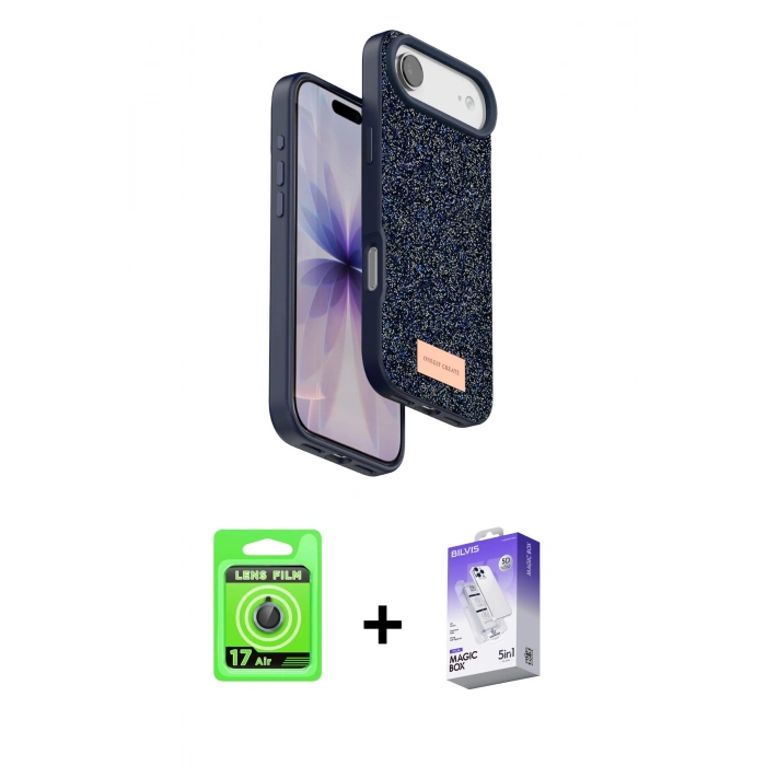 MARSİLYAN™- iPhone 17 Air Kılıf Vadi Klasik Serisi - Siyah Bilvis 5in1 3D Magic Cam Ekran Koruyucu + Raze Metal Kamera Lens - MI