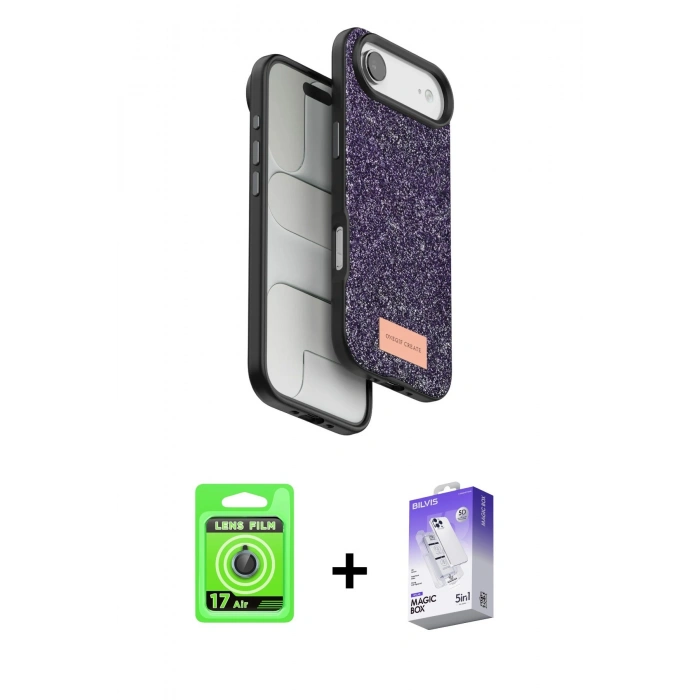 MARSİLYAN™- iPhone 17 Air Kılıf Vadi Klasik Serisi - Siyah Bilvis 5in1 3D Magic Cam Ekran Koruyucu + Raze Metal Kamera Lens - MI
