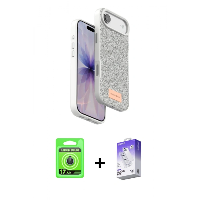 MARSİLYAN™- iPhone 17 Air Kılıf Vadi Klasik Serisi - Siyah Bilvis 5in1 3D Magic Cam Ekran Koruyucu + Raze Metal Kamera Lens - MI
