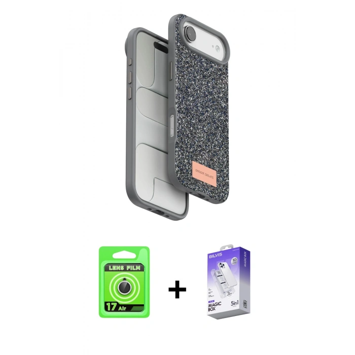 MARSİLYAN™- iPhone 17 Air Kılıf Vadi Klasik Serisi - Siyah Bilvis 5in1 3D Magic Cam Ekran Koruyucu + Raze Metal Kamera Lens - GS