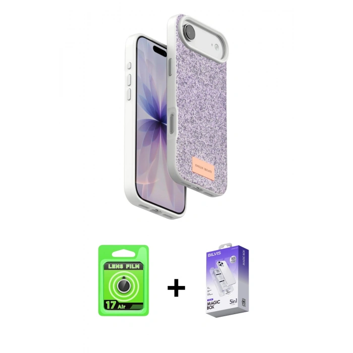 MARSİLYAN™- iPhone 17 Air Kılıf Vadi Klasik Serisi - Siyah Bilvis 5in1 3D Magic Cam Ekran Koruyucu + Raze Metal Kamera Lens - GS