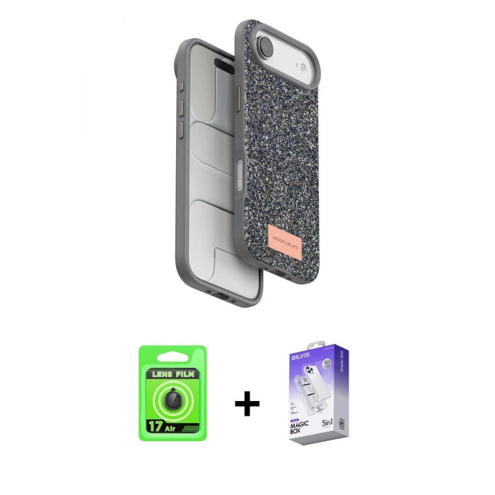 MARSİLYAN™- iPhone 17 Air Kılıf Vadi Klasik Serisi - Siyah Bilvis 5in1 3D Magic Cam Ekran Koruyucu + Raze Metal Kamera Lens - SH
