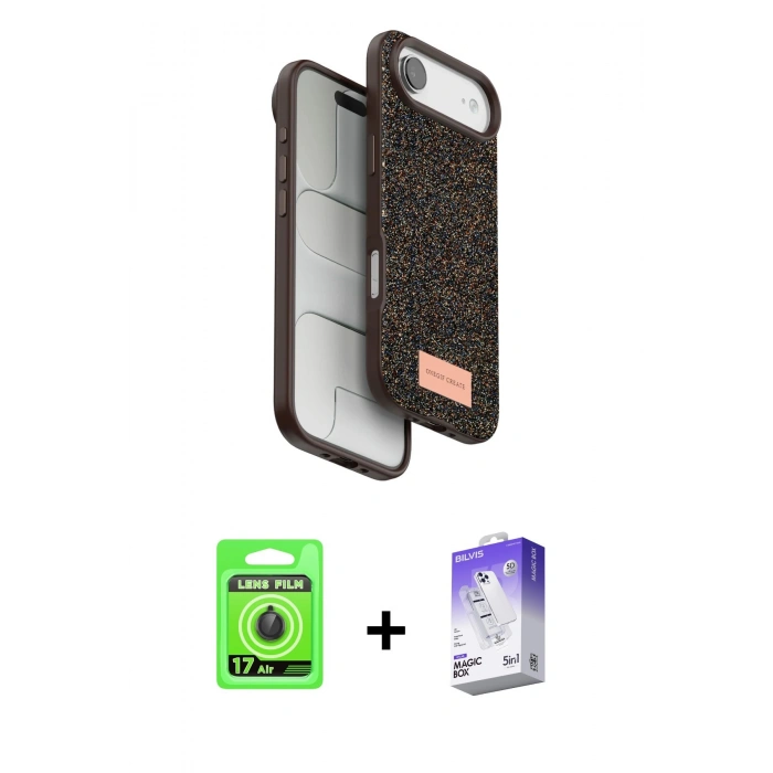 MARSİLYAN™- iPhone 17 Air Kılıf Vadi Klasik Serisi - Siyah Bilvis 5in1 3D Magic Cam Ekran Koruyucu + Raze Metal Kamera Lens - SH