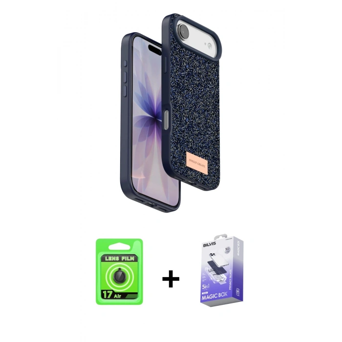 MARSİLYAN™- iPhone 17 Air Kılıf Vadi Klasik Serisi - Siyah Bilvis 5in1 5D Magic Hayalet Cam Ekran Koruyucu + Raze Metal Kamera Lens - SH