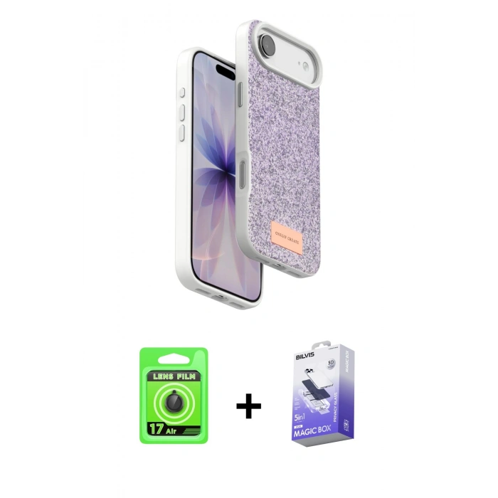 MARSİLYAN™- iPhone 17 Air Kılıf Vadi Klasik Serisi - Siyah Bilvis 5in1 5D Magic Hayalet Cam Ekran Koruyucu + Raze Metal Kamera Lens - SH