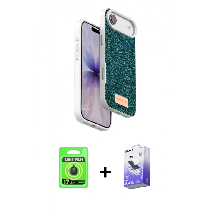 MARSİLYAN™- iPhone 17 Air Kılıf Vadi Klasik Serisi - Siyah Bilvis 5in1 5D Magic Hayalet Cam Ekran Koruyucu + Raze Metal Kamera Lens - SH