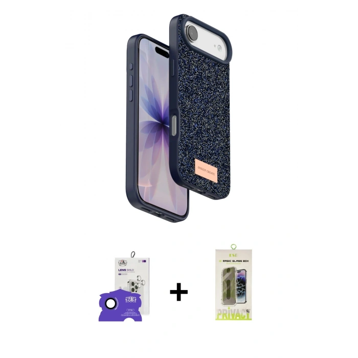 MARSİLYAN™- iPhone 17 Air Kılıf Vadi Klasik Serisi - Siyah Joko Magic 5D Hayalet Cam + Lacivert Bilvis Titan Kamera Lens