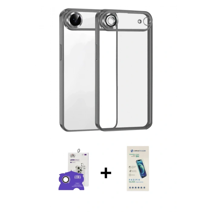 MARSİLYAN™- iPhone 17 Air Kılıf Vadi Minimal - Şeffaf Pasifik Cam Ekran Koruyucu + Bilvis Titan Kamera Lens - GD