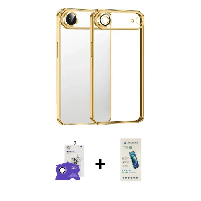 MARSİLYAN™- iPhone 17 Air Kılıf Vadi Minimal - Şeffaf Pasifik Cam Ekran Koruyucu + Bilvis Titan Kamera Lens - GD