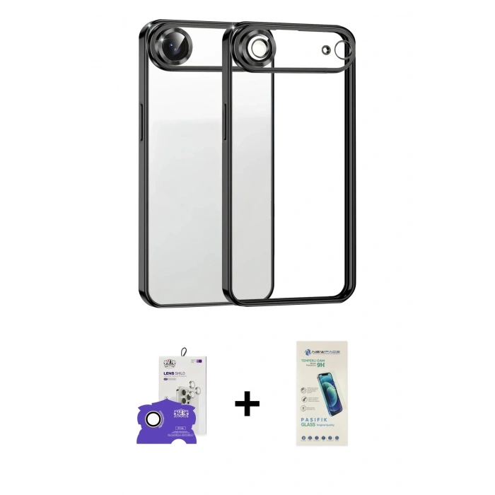 MARSİLYAN™- iPhone 17 Air Kılıf Vadi Minimal - Şeffaf Pasifik Cam Ekran Koruyucu + Bilvis Titan Kamera Lens - GD