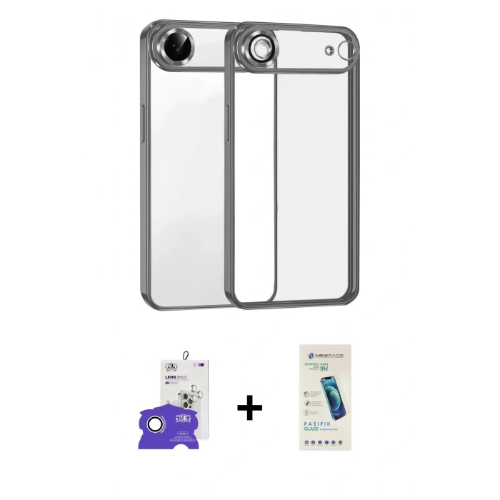 MARSİLYAN™- iPhone 17 Air Kılıf Vadi Minimal - Şeffaf Pasifik Cam Ekran Koruyucu + Bilvis Titan Kamera Lens - GS