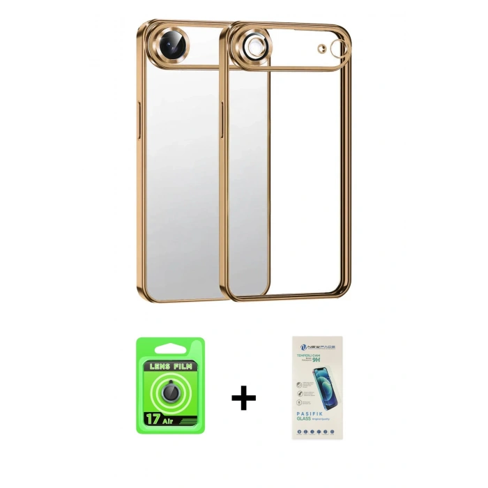 MARSİLYAN™- iPhone 17 Air Kılıf Vadi Minimal - Şeffaf Pasifik Cam Ekran Koruyucu + Raze Metal Kamera Lens - MI
