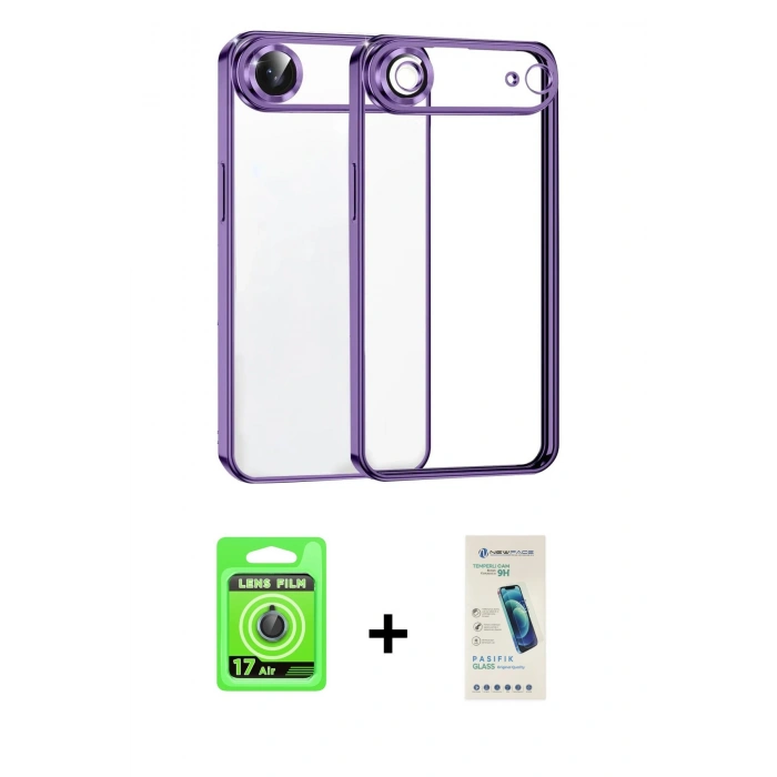 MARSİLYAN™- iPhone 17 Air Kılıf Vadi Minimal - Şeffaf Pasifik Cam Ekran Koruyucu + Raze Metal Kamera Lens - MI