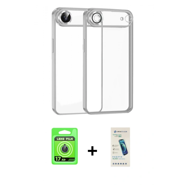 MARSİLYAN™- iPhone 17 Air Kılıf Vadi Minimal - Şeffaf Pasifik Cam Ekran Koruyucu + Raze Metal Kamera Lens - MI