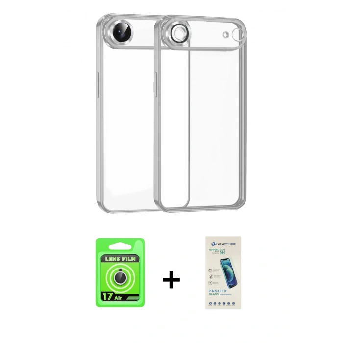 MARSİLYAN™- iPhone 17 Air Kılıf Vadi Minimal - Şeffaf Pasifik Cam Ekran Koruyucu + Raze Metal Kamera Lens - GS