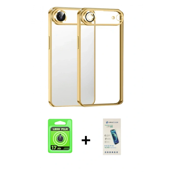 MARSİLYAN™- iPhone 17 Air Kılıf Vadi Minimal - Şeffaf Pasifik Cam Ekran Koruyucu + Raze Metal Kamera Lens - MI