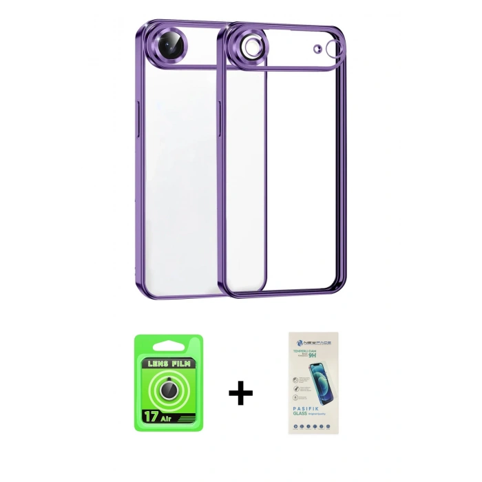 MARSİLYAN™- iPhone 17 Air Kılıf Vadi Minimal - Şeffaf Pasifik Cam Ekran Koruyucu + Raze Metal Kamera Lens - GS
