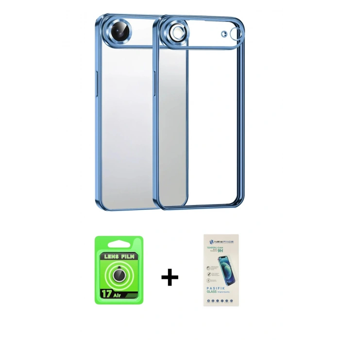 MARSİLYAN™- iPhone 17 Air Kılıf Vadi Minimal - Şeffaf Pasifik Cam Ekran Koruyucu + Raze Metal Kamera Lens - GS
