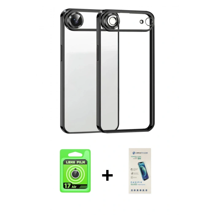 MARSİLYAN™- iPhone 17 Air Kılıf Vadi Minimal - Şeffaf Pasifik Cam Ekran Koruyucu + Raze Metal Kamera Lens - GS