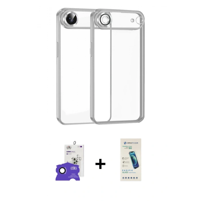 MARSİLYAN™- iPhone 17 Air Kılıf Vadi Minimal - Şeffaf Pasifik Cam Ekran Koruyucu + Bilvis Titan Kamera Lens - SH
