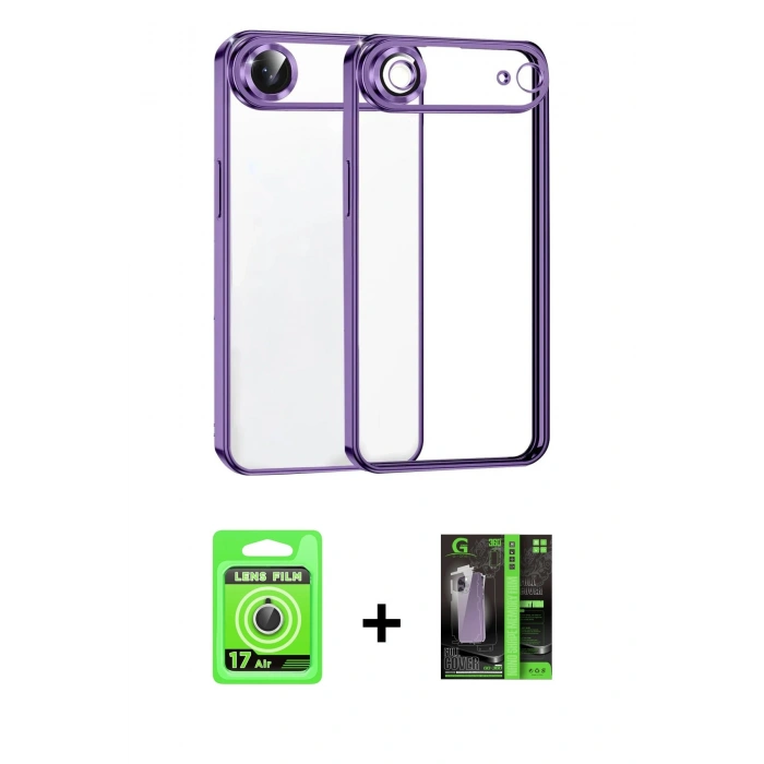MARSİLYAN™- iPhone 17 Air Kılıf Vadi Minimal - Siyah 360 Mat Full Body Arka Koruyucu + Raze Metal Kamera Lens - GS