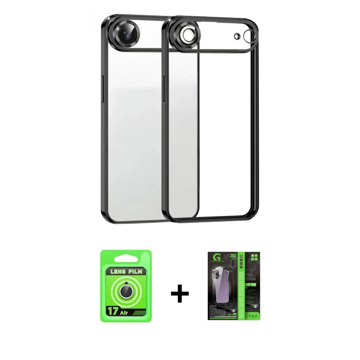 MARSİLYAN™- iPhone 17 Air Kılıf Vadi Minimal - Siyah 360 Mat Full Body Arka Koruyucu + Raze Metal Kamera Lens - GS