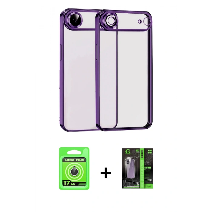 MARSİLYAN™- iPhone 17 Air Kılıf Vadi Minimal - Siyah 360 Mat Full Body Arka Koruyucu + Raze Metal Kamera Lens - GS