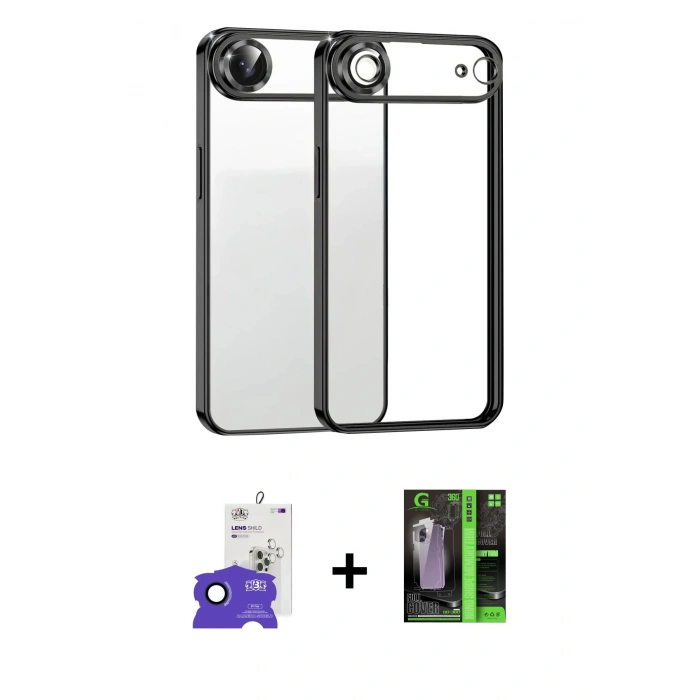MARSİLYAN™- iPhone 17 Air Kılıf Vadi Minimal - Siyah 360 Mat Full Body Arka Koruyucu + Bilvis Titan Kamera Lens - LT