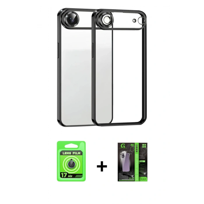 MARSİLYAN™- iPhone 17 Air Kılıf Vadi Minimal - Siyah 360 Mat Full Body Arka Koruyucu + Raze Metal Kamera Lens - MI