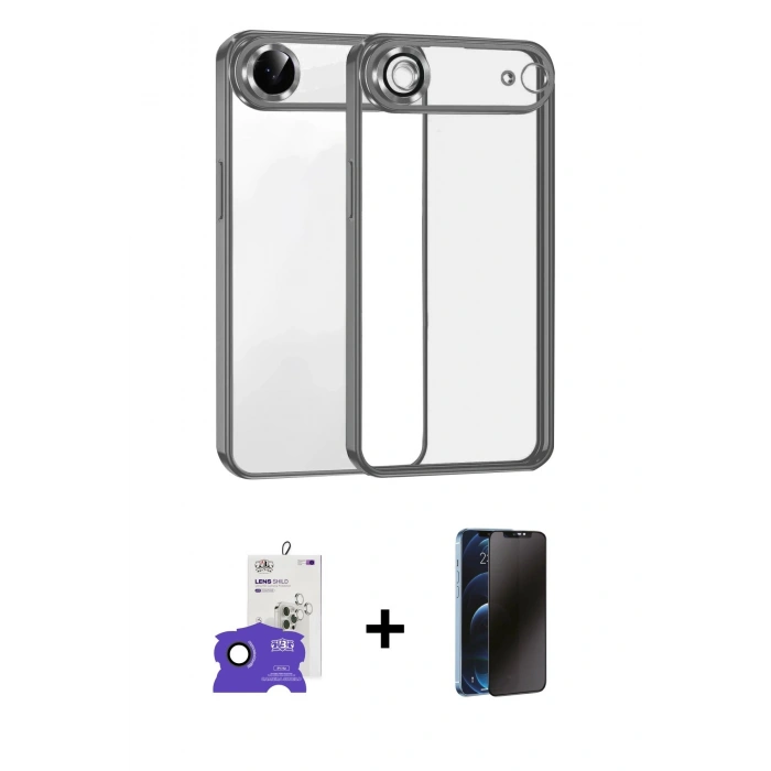 MARSİLYAN™- iPhone 17 Air Kılıf Vadi Minimal - Siyah 3D Antistatik Hayalet Cam Ekran Koruyucu + Bilvis Titan Kamera Lens - SH