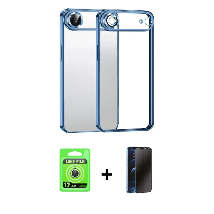 MARSİLYAN™- iPhone 17 Air Kılıf Vadi Minimal - Siyah 3D Antistatik Hayalet Cam Ekran Koruyucu + Raze Metal Kamera Lens - GS