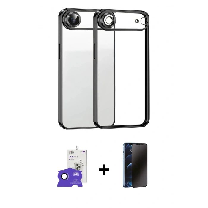 MARSİLYAN™- iPhone 17 Air Kılıf Vadi Minimal - Siyah 3D Antistatik Hayalet Cam Ekran Koruyucu + Bilvis Titan Kamera Lens - LT