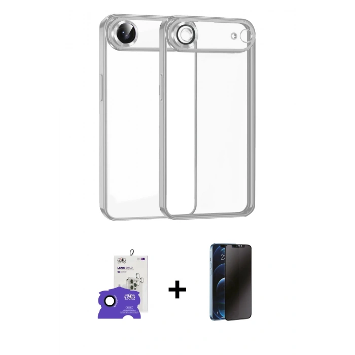 MARSİLYAN™- iPhone 17 Air Kılıf Vadi Minimal - Siyah 3D Antistatik Hayalet Cam Ekran Koruyucu + Bilvis Titan Kamera Lens - LT