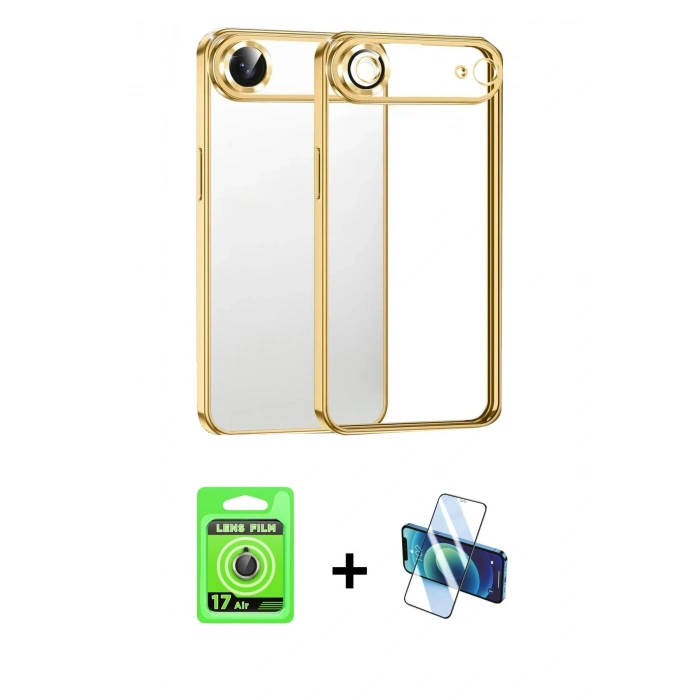 MARSİLYAN™- iPhone 17 Air Kılıf Vadi Minimal - Siyah 3D Antistatik Seramik Nano Ekran Koruyucu + Raze Metal Kamera Lens - GD