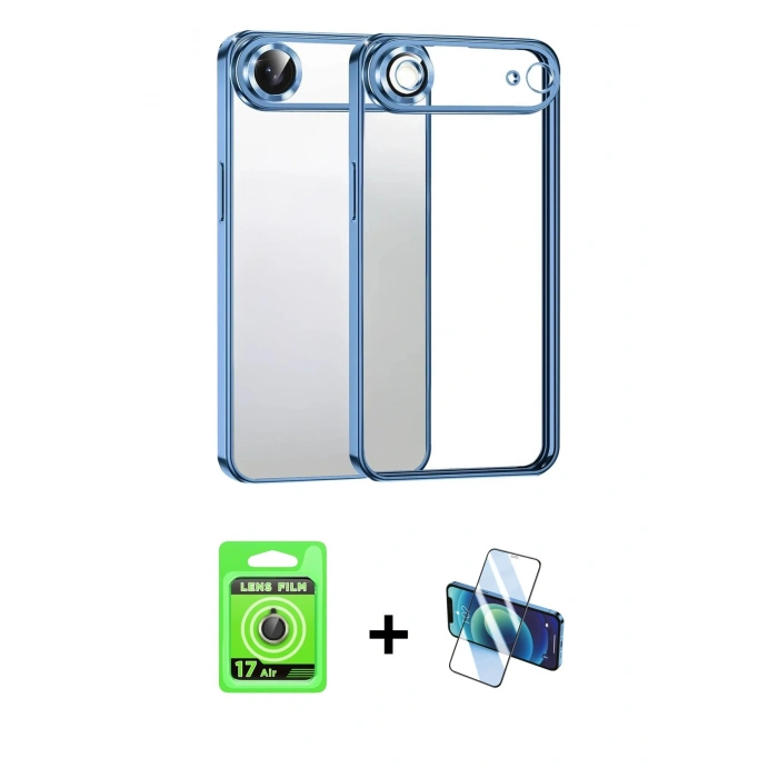 MARSİLYAN™- iPhone 17 Air Kılıf Vadi Minimal - Siyah 3D Antistatik Seramik Nano Ekran Koruyucu + Raze Metal Kamera Lens - GD