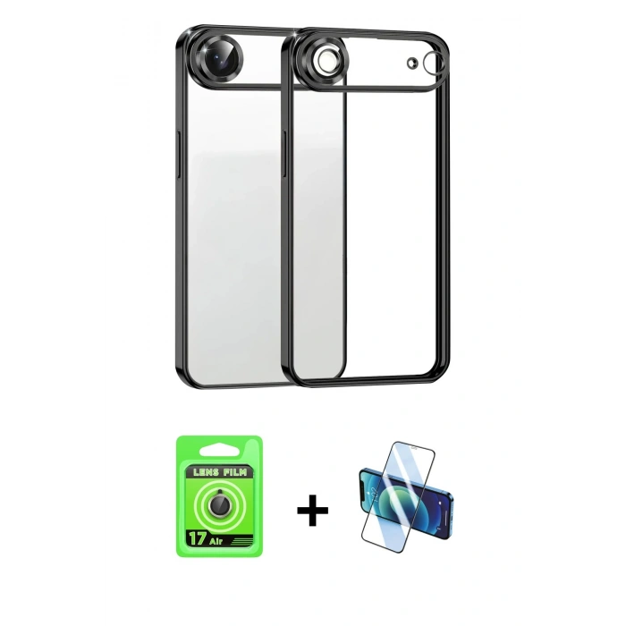MARSİLYAN™- iPhone 17 Air Kılıf Vadi Minimal - Siyah 3D Antistatik Seramik Nano Ekran Koruyucu + Raze Metal Kamera Lens - GD