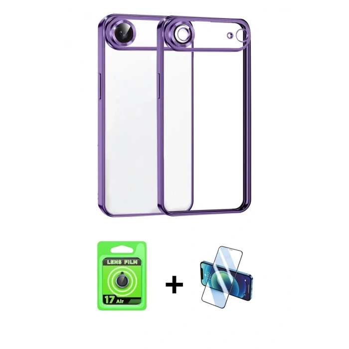 MARSİLYAN™- iPhone 17 Air Kılıf Vadi Minimal - Siyah 3D Antistatik Seramik Nano Ekran Koruyucu + Raze Metal Kamera Lens - MI