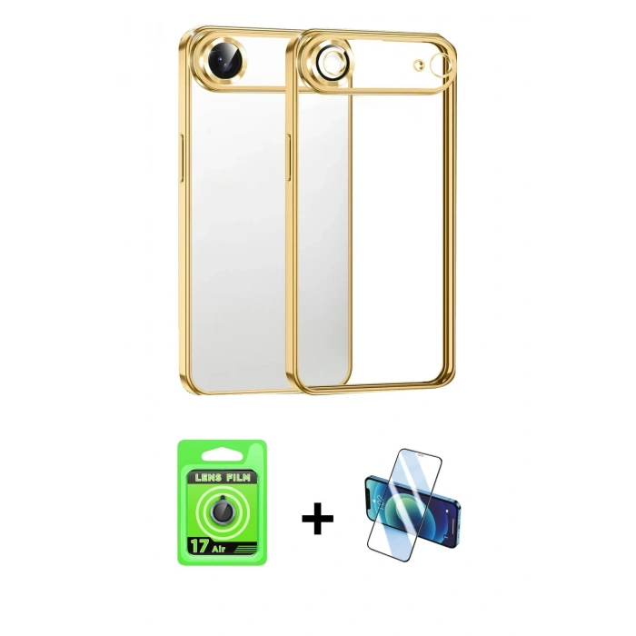 MARSİLYAN™- iPhone 17 Air Kılıf Vadi Minimal - Siyah 3D Antistatik Seramik Nano Ekran Koruyucu + Raze Metal Kamera Lens - MI