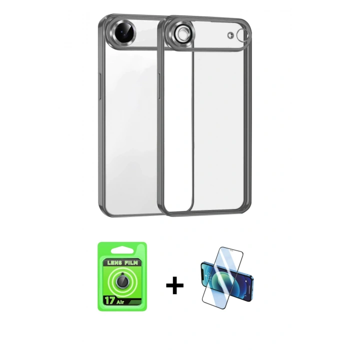 MARSİLYAN™- iPhone 17 Air Kılıf Vadi Minimal - Siyah 3D Antistatik Seramik Nano Ekran Koruyucu + Raze Metal Kamera Lens - MI