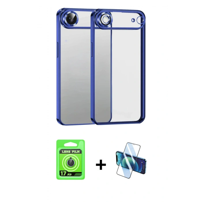 MARSİLYAN™- iPhone 17 Air Kılıf Vadi Minimal - Siyah 3D Antistatik Seramik Nano Ekran Koruyucu + Raze Metal Kamera Lens - MI