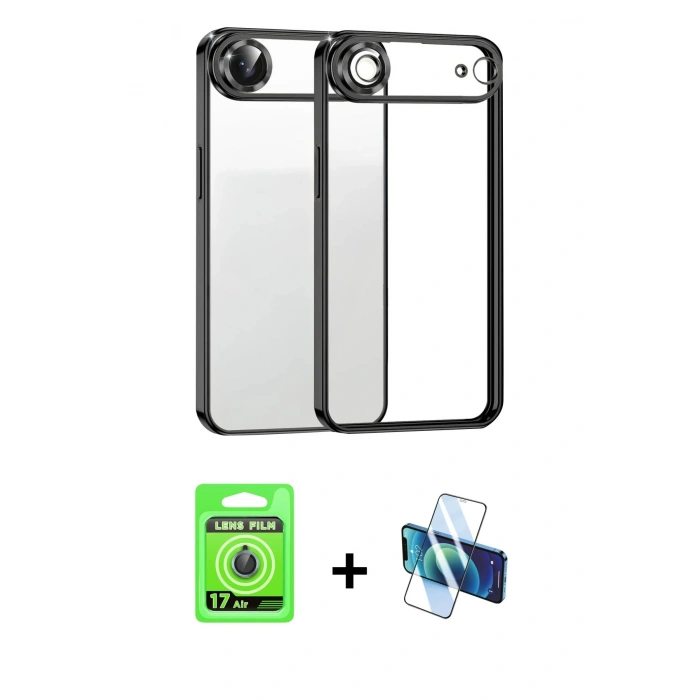 MARSİLYAN™- iPhone 17 Air Kılıf Vadi Minimal - Siyah 3D Antistatik Seramik Nano Ekran Koruyucu + Raze Metal Kamera Lens - MI