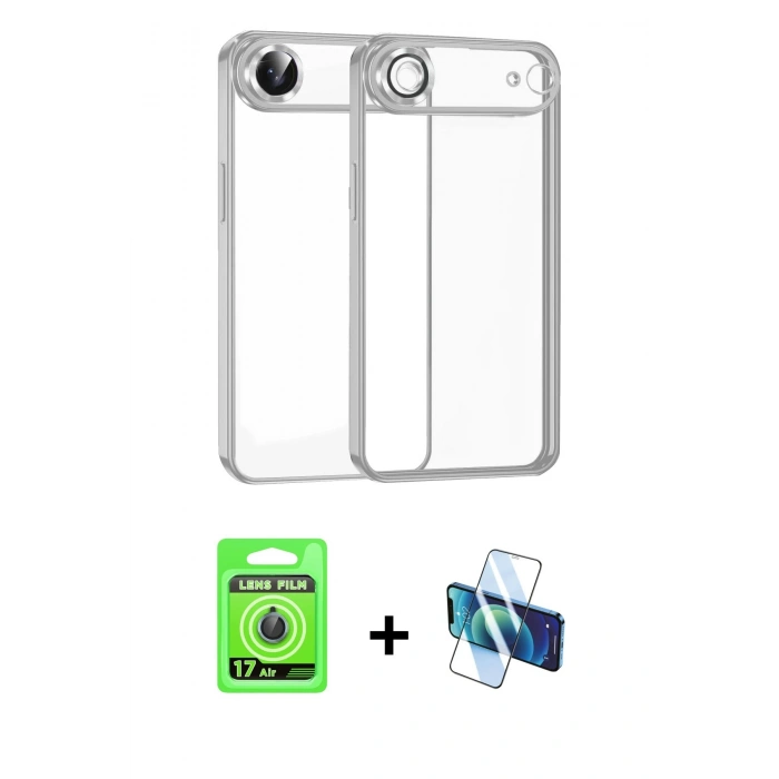 MARSİLYAN™- iPhone 17 Air Kılıf Vadi Minimal - Siyah 3D Antistatik Seramik Nano Ekran Koruyucu + Raze Metal Kamera Lens - MI