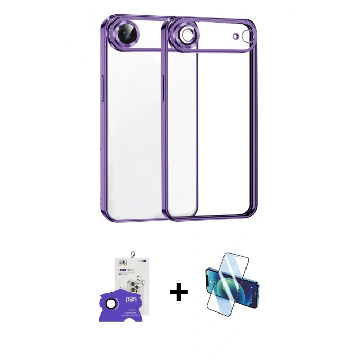 MARSİLYAN™- iPhone 17 Air Kılıf Vadi Minimal - Siyah 3D Antistatik Seramik Nano Ekran Koruyucu + Bilvis Titan Kamera Lens - SH