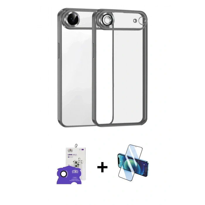 MARSİLYAN™- iPhone 17 Air Kılıf Vadi Minimal - Siyah 3D Antistatik Seramik Nano Ekran Koruyucu + Bilvis Titan Kamera Lens - SH