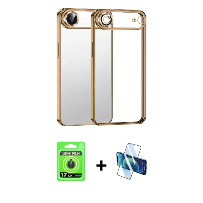 MARSİLYAN™- iPhone 17 Air Kılıf Vadi Minimal - Siyah 3D Antistatik Seramik Nano Ekran Koruyucu + Raze Metal Kamera Lens - SH