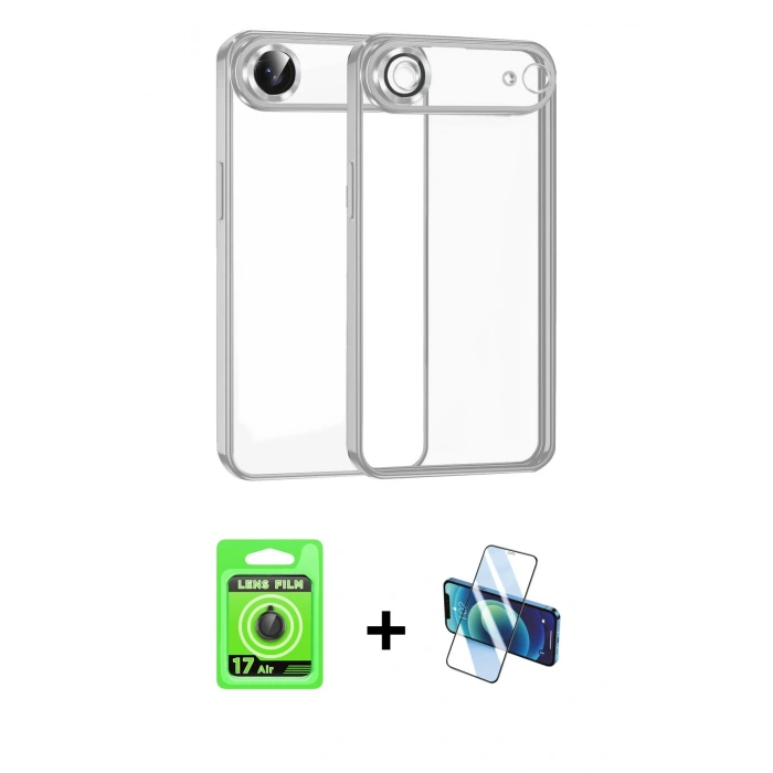 MARSİLYAN™- iPhone 17 Air Kılıf Vadi Minimal - Siyah 3D Antistatik Seramik Nano Ekran Koruyucu + Raze Metal Kamera Lens - SH