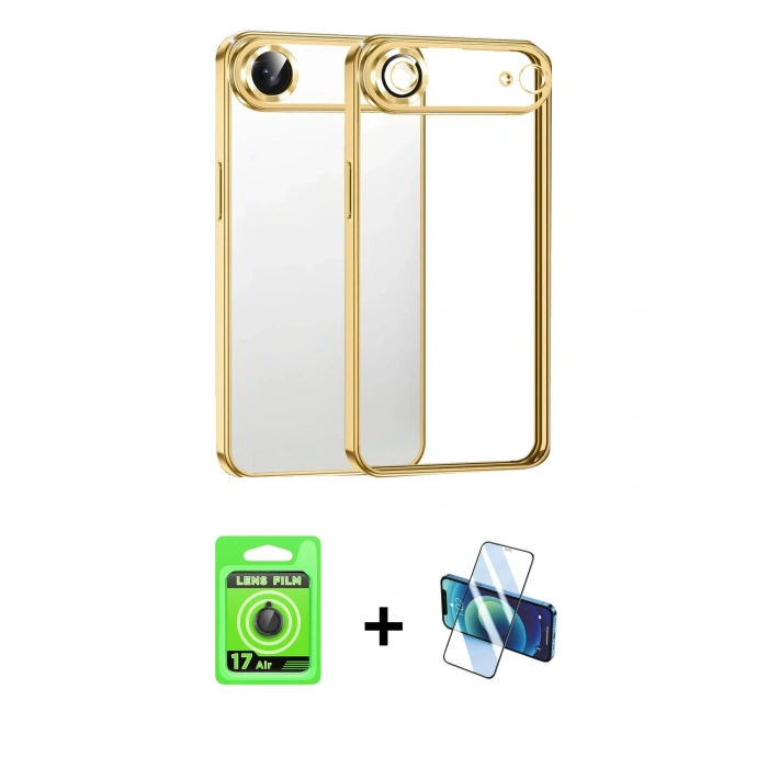 MARSİLYAN™- iPhone 17 Air Kılıf Vadi Minimal - Siyah 3D Antistatik Seramik Nano Ekran Koruyucu + Raze Metal Kamera Lens - SH