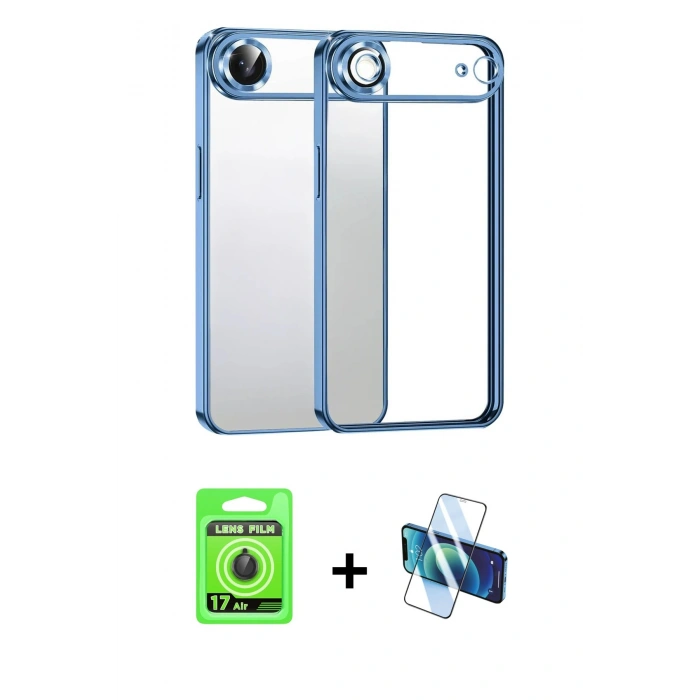 MARSİLYAN™- iPhone 17 Air Kılıf Vadi Minimal - Siyah 3D Antistatik Seramik Nano Ekran Koruyucu + Raze Metal Kamera Lens - SH
