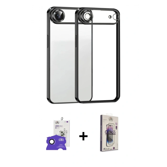 MARSİLYAN™- iPhone 17 Air Kılıf Vadi Minimal - Siyah Bilvis 3D Cam Ekran Koruyucu + Bilvis Titan Kamera Lens - SH